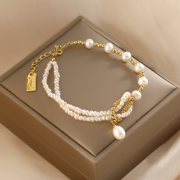 Lii Ji Natural Sunstone 6MM Freshwater Pearl 14K Gold Filled Charms  Bracelet Handmade Bohe Fashion Jewelry For Female