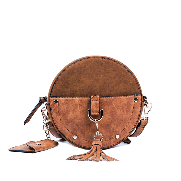 Vegan Leather Circle Bag Fringe Crossbody Boho Bag For Women Accessories