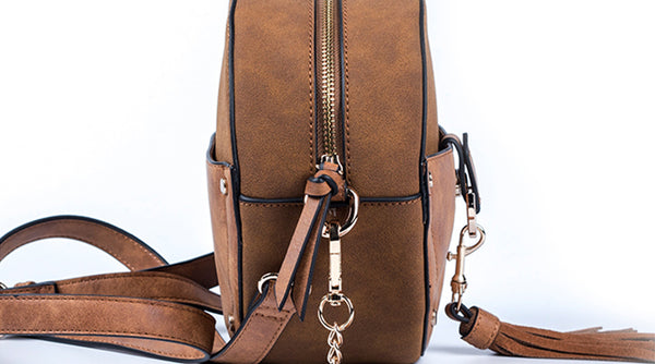 Vegan Leather Circle Bag Fringe Crossbody Boho Bag For Women Details
