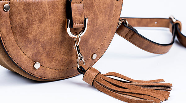 Vegan Leather Circle Bag Fringe Crossbody Boho Bag For Women Stylish