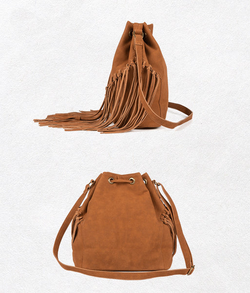 Vintage Boho Crossbody Fringe Purse PU Leather Shoulder Bag for Women Fashion