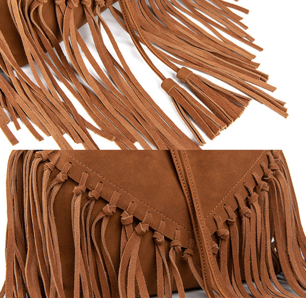Vintage Boho Crossbody Fringe Purse PU Leather Shoulder Bag for Women Small
