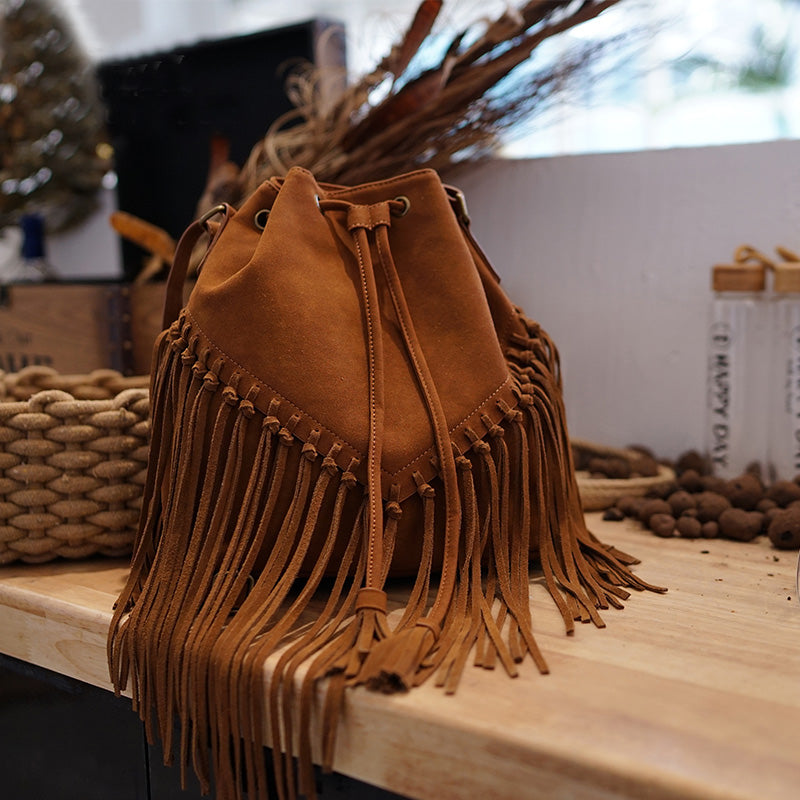 Vintage PU Leather Boho Crossbody Fringe Purse Shoulder Bag for Women, Brown