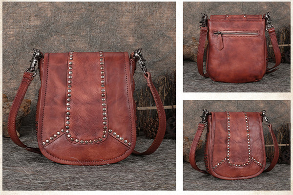 Vintage Boho Leather Crossbody Saddle Bag Western Purses Shoulder Bag for Women Durable