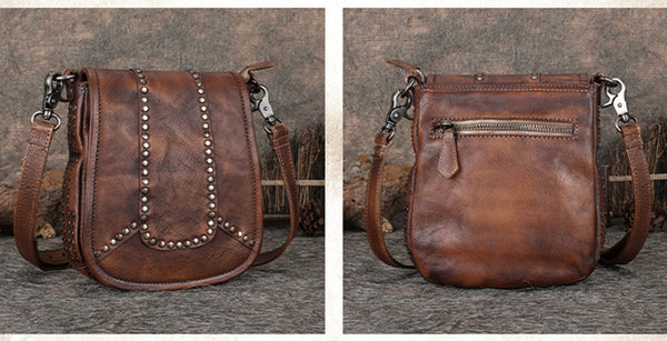 Vintage Boho Leather Crossbody Saddle Bag Western Purses Shoulder Bag for Women Funky