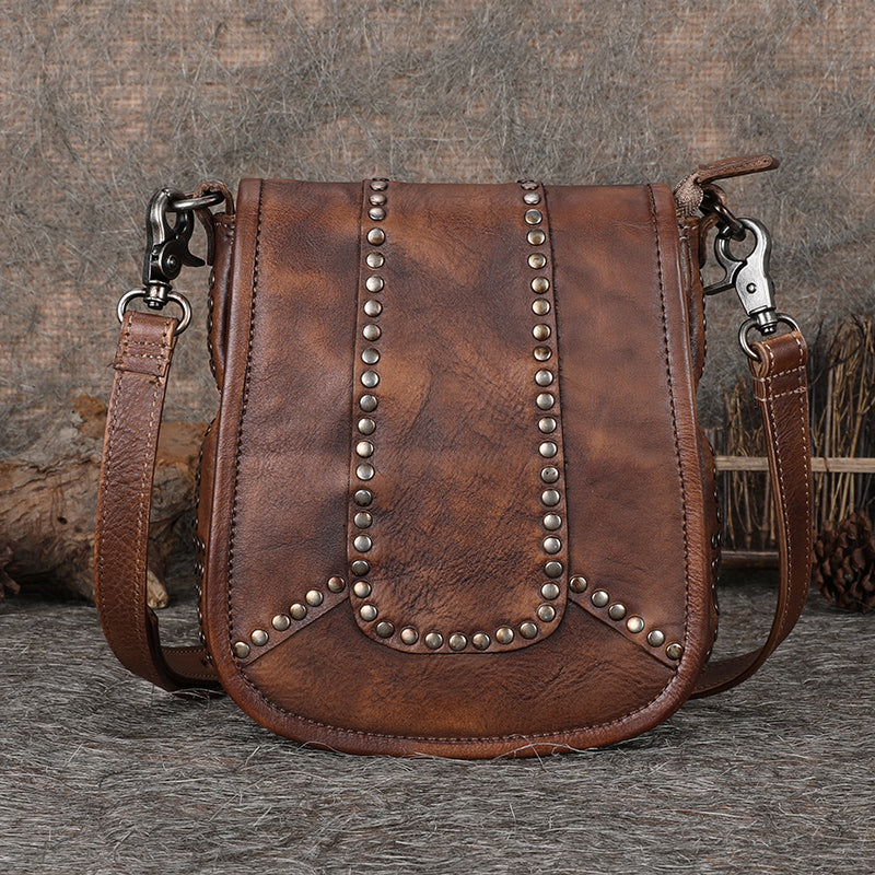 Vintage Boho Leather Crossbody Saddle Bag Western Purses Shoulder Bag
