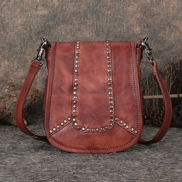 Vintage Boho Leather Crossbody Saddle Bag Western Purses