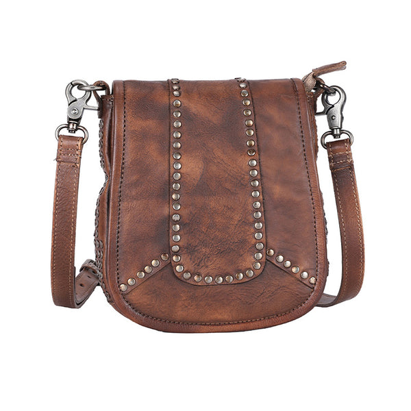 Vintage Boho Leather Crossbody Saddle Bag