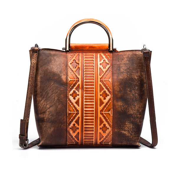 Vintage Dyed Leather Womens Handbags Shoulder Bag Purses for Women Brown