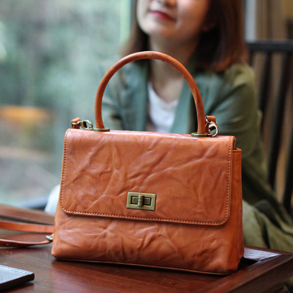 Vintage Genuine Leather Handbags Shoulder Crossbody Bags Satchel Purses Women brown