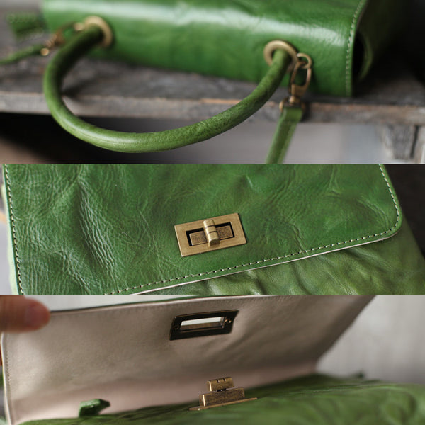 Vintage Genuine Leather Handbags Shoulder Crossbody Bags Satchel Purses Women details