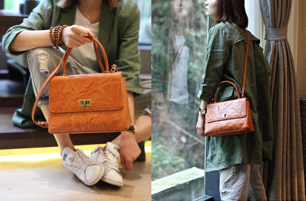 Vintage Genuine Leather Handbags Shoulder Crossbody Bags Satchel Purses Women girl