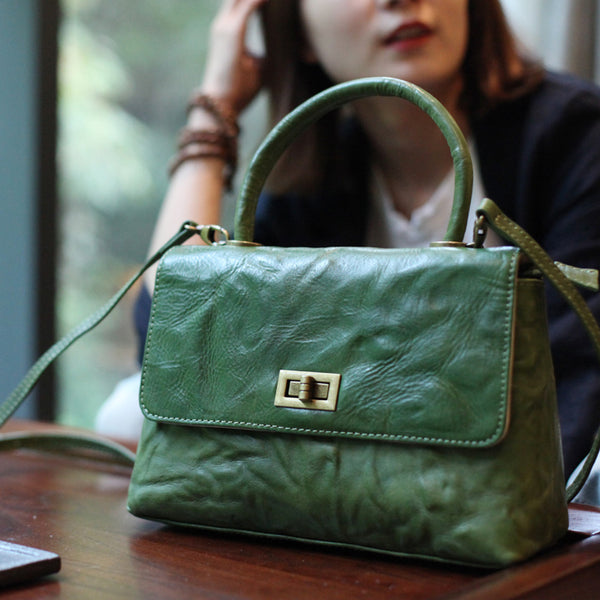 Vintage Genuine Leather Handbags Shoulder Crossbody Bags Satchel Purses Women green