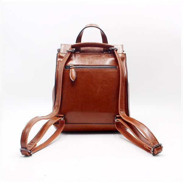 Vintage Handmade Leather Backpack Crossbody Shoulder Bag Purses Women back