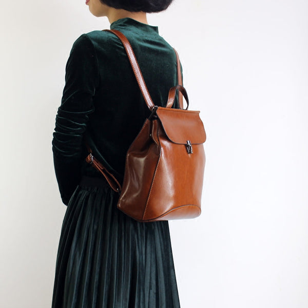 Vintage Handmade Leather Backpack Crossbody Shoulder Bag Purses Women