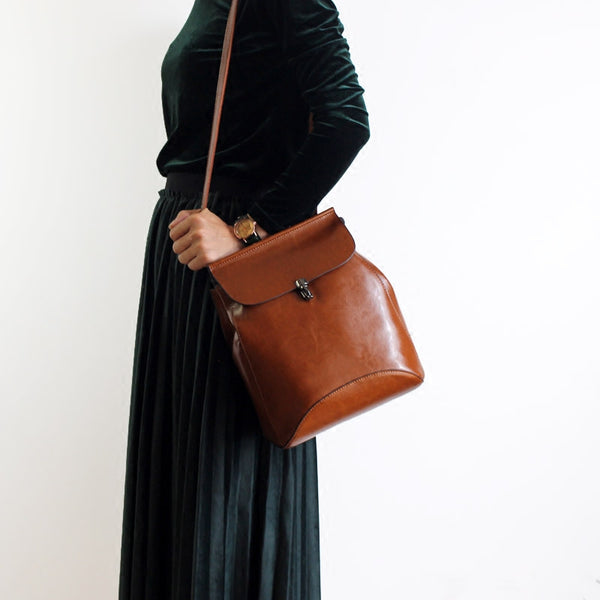 Vintage Handmade Leather Backpack Crossbody Shoulder Bag Purses Women crossbody