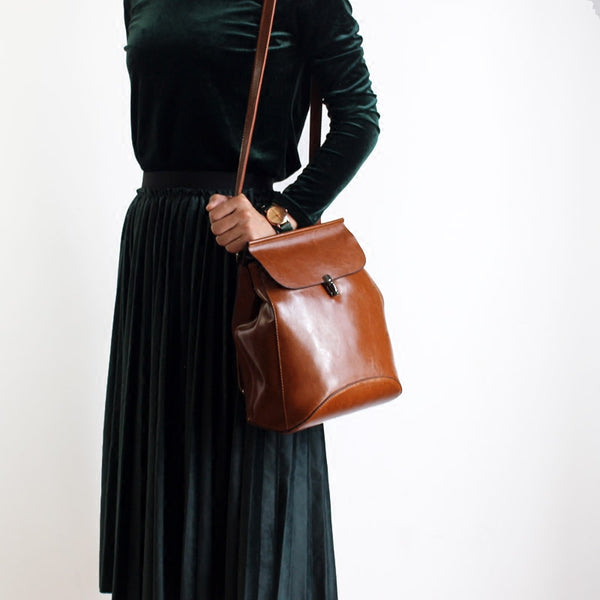Vintage Handmade Leather Backpack Crossbody Shoulder Bag Purses Women shoulder