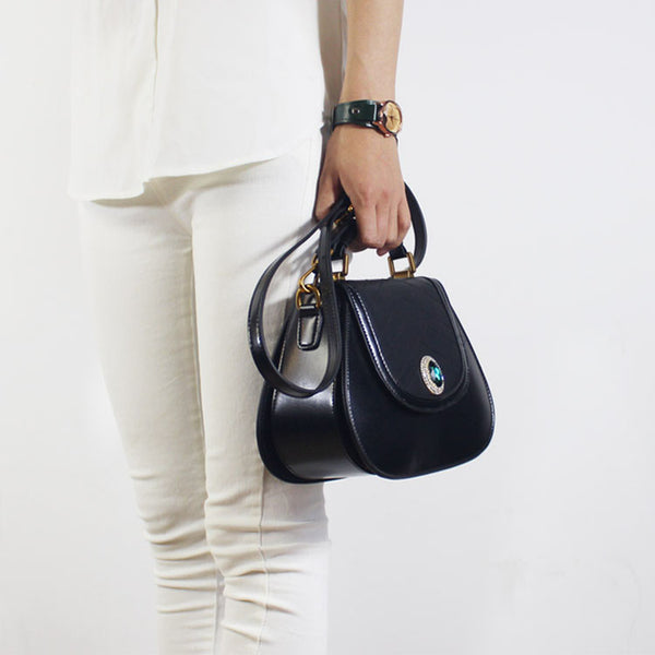 Vintage Handmade Leather Crossbody Shoulder Purses Accessories Women black leather Bags