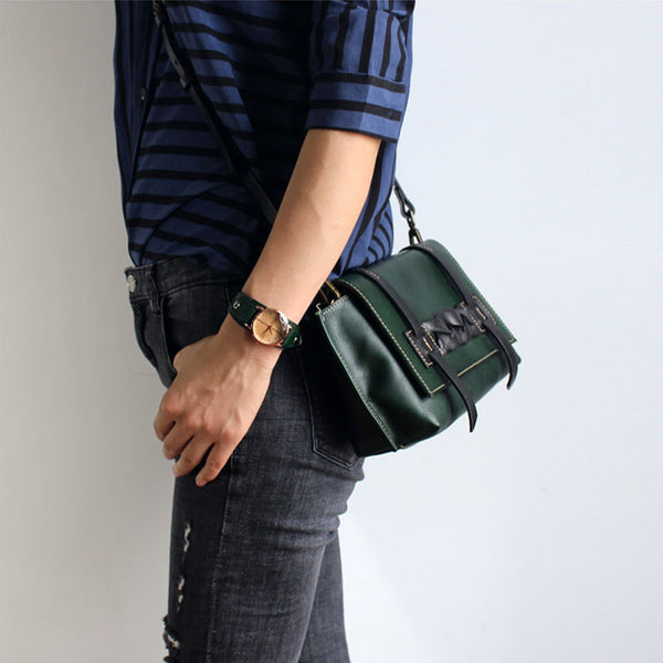 Vintage Handmade Leather Crossbody Shoulder Shell Bags Purses Accessories Women green