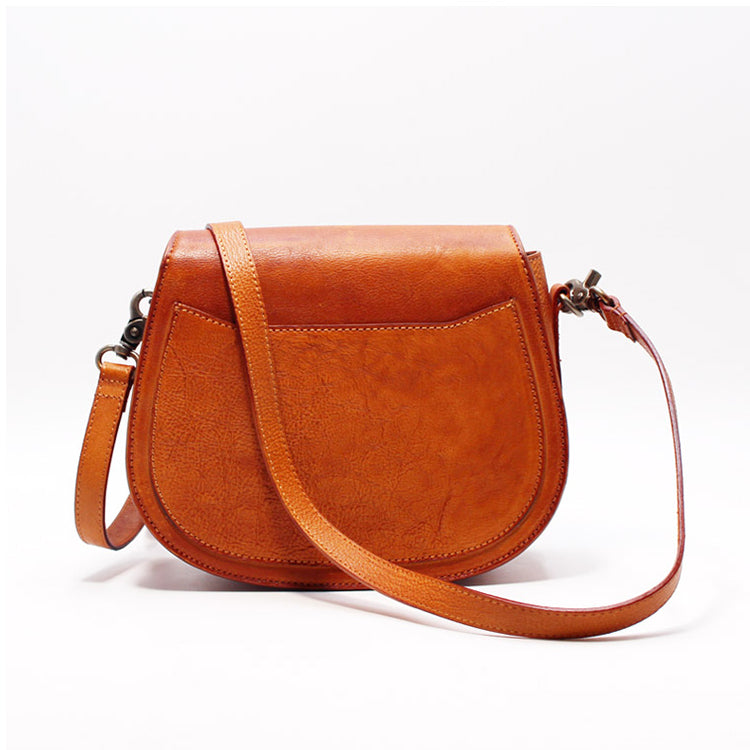 PASCADO Brown Vintage leather crossbody Purse satchel small cute crossover  round bags for women sling shoulder bag