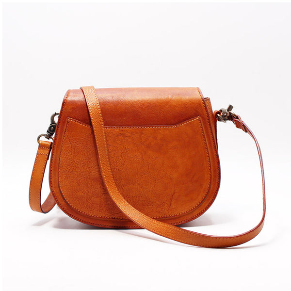 Vintage Handmade Leather Saddle Crossbody Shoulder Bag Round Bag Purses Women gift
