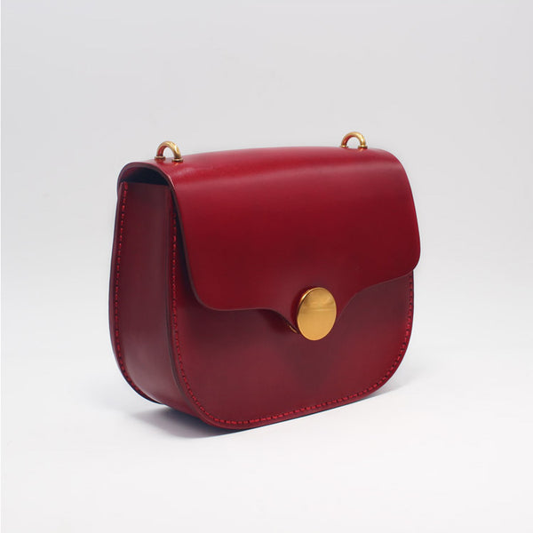 Vintage Handmade leather Saddle Crossbody Shoulder Purses Women Accessories red left