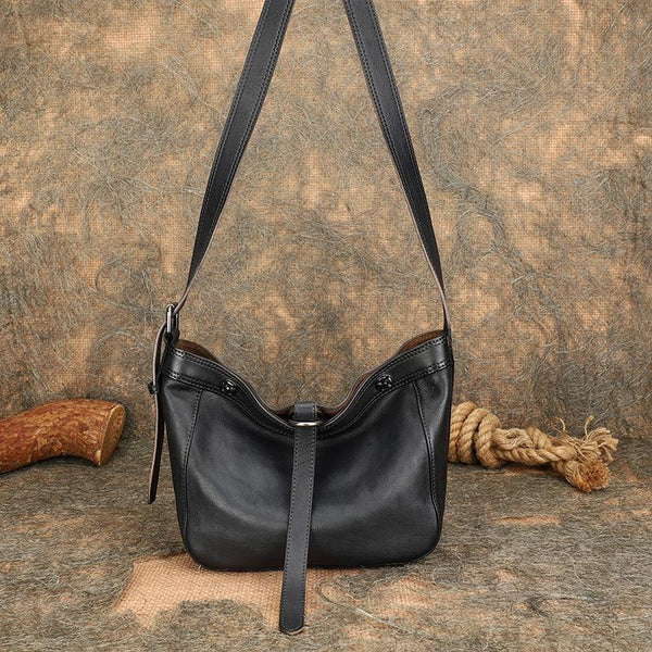 Vintage Ladies Boho Shoulder Bags Leather Crossbody Purse For Women Black