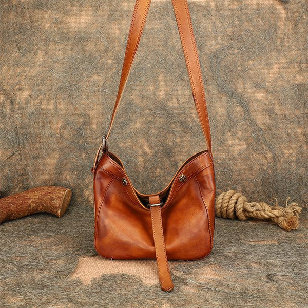 Vintage Ladies Boho Shoulder Bags Leather Crossbody Purse For Women Brown