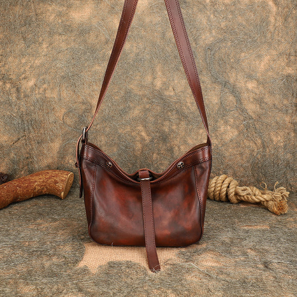 Vintage Ladies Boho Shoulder Bags Leather Crossbody Purse For Women Coffee