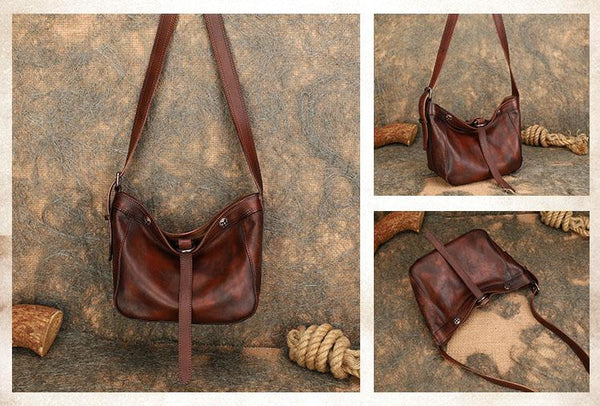 Medium Ladies Leather Crossbody Bucket Bag Purse Side Bags For Women