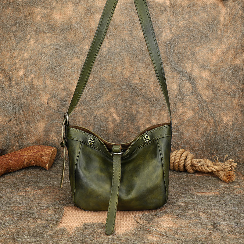 Cheap Satchel Vintage Leather Shoulder Bag Crossbody Olive Green Purse  9520050131 