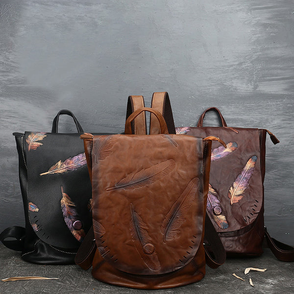 Vintage Ladies Embossed Leather Backpack Purse Rucksack Bag For Women Accessories