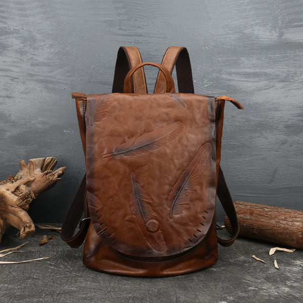 Vintage Ladies Embossed Leather Backpack Purse Rucksack Bag For Women Affordable