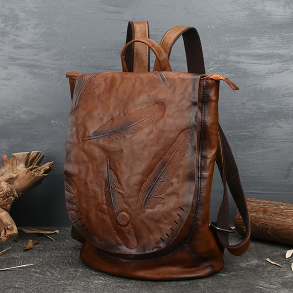 Vintage Ladies Embossed Leather Backpack Purse Rucksack Bag For Women Beautiful