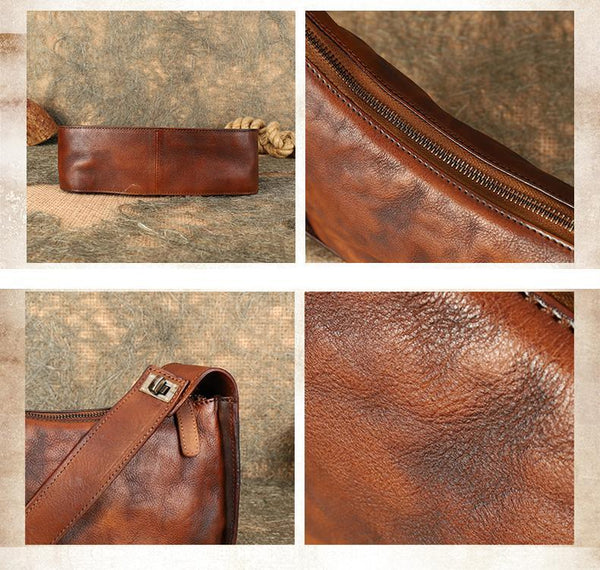 Vintage Ladies Genuine Leather Shoulder Bags Crossbody Hobo Bag For Women Beautiful Details