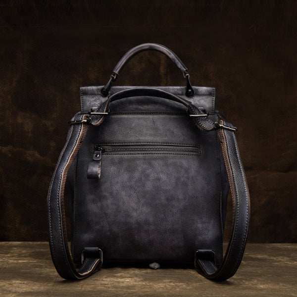 Vintage Ladies Leather Backpack Purse Rucksack Shoulder Handbags For Women Black