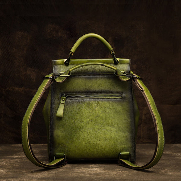 Ladies Green Leather Backpack Purse Rucksack Shoulder Handbags For Women