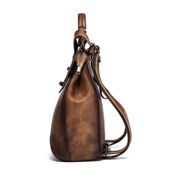 Vintage Ladies Leather Backpack Purse Rucksack Shoulder Handbags For Women Handmade