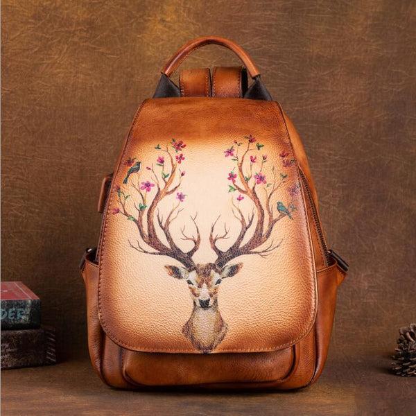 Vintage Ladies Leather Backpack Purse With Built In Universal USB Port For Women Accessories