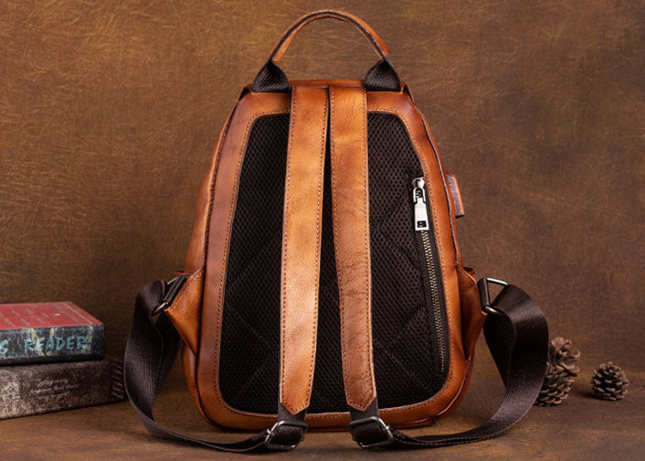 Vintage Womens Leather Backpack Purse With Built In Universal USB Port igemstonejewelry Vintage Womens Leather Backpack Purse With Built In Universal USB Port igemstonejewelry