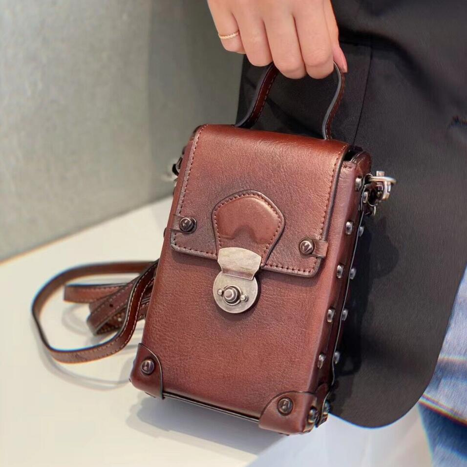 Women Leather Mini Shoulder Messenger Bag Top-handle Phone Holder