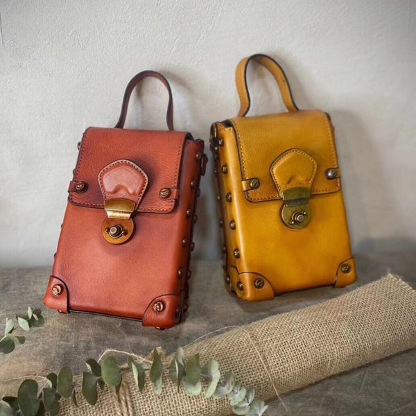Mini Women's Leather Cell Phone Purses With Shoulder Strap Leather Over The Shoulder Bag