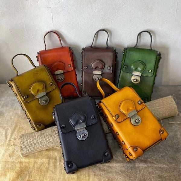 Mini Women's Leather Cell Phone Purses With Shoulder Strap Leather Over The Shoulder Bag