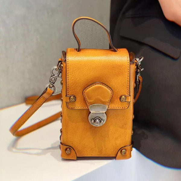 Vintage Ladies Leather Crossbody Cell Phone Shoulder Bag Side Bags Front