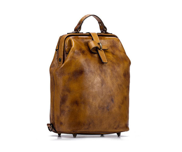 Vintage Ladies Leather Rucksack Backpack Purse For Women Handmade