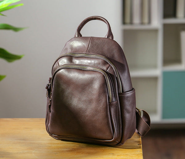 Casual Womens Genuine Leather Backpack Small Rucksack