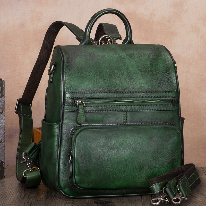 Handmade Green Leather Backpacks Bag Womens Best School Rucksack Ladie –  Feltify