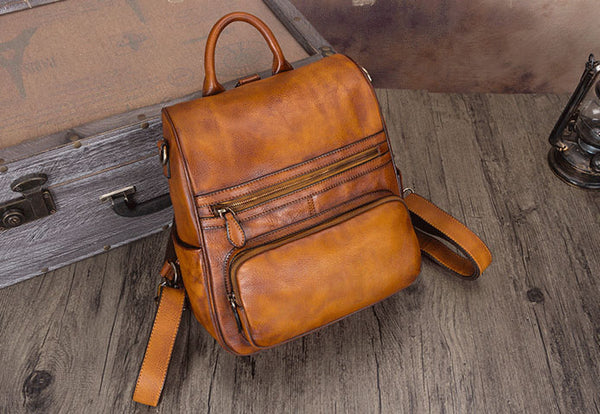 Vintage Ladies Leather Satchel Backpack Purse Sling Bags for Women Brown