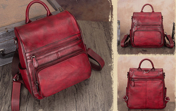 Vintage Ladies Leather Satchel Backpack Purse Sling Bags for Women Cowhide