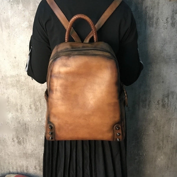 Medium Womens Brown Leather Rucksack Backpack Purse Book Bag For Women